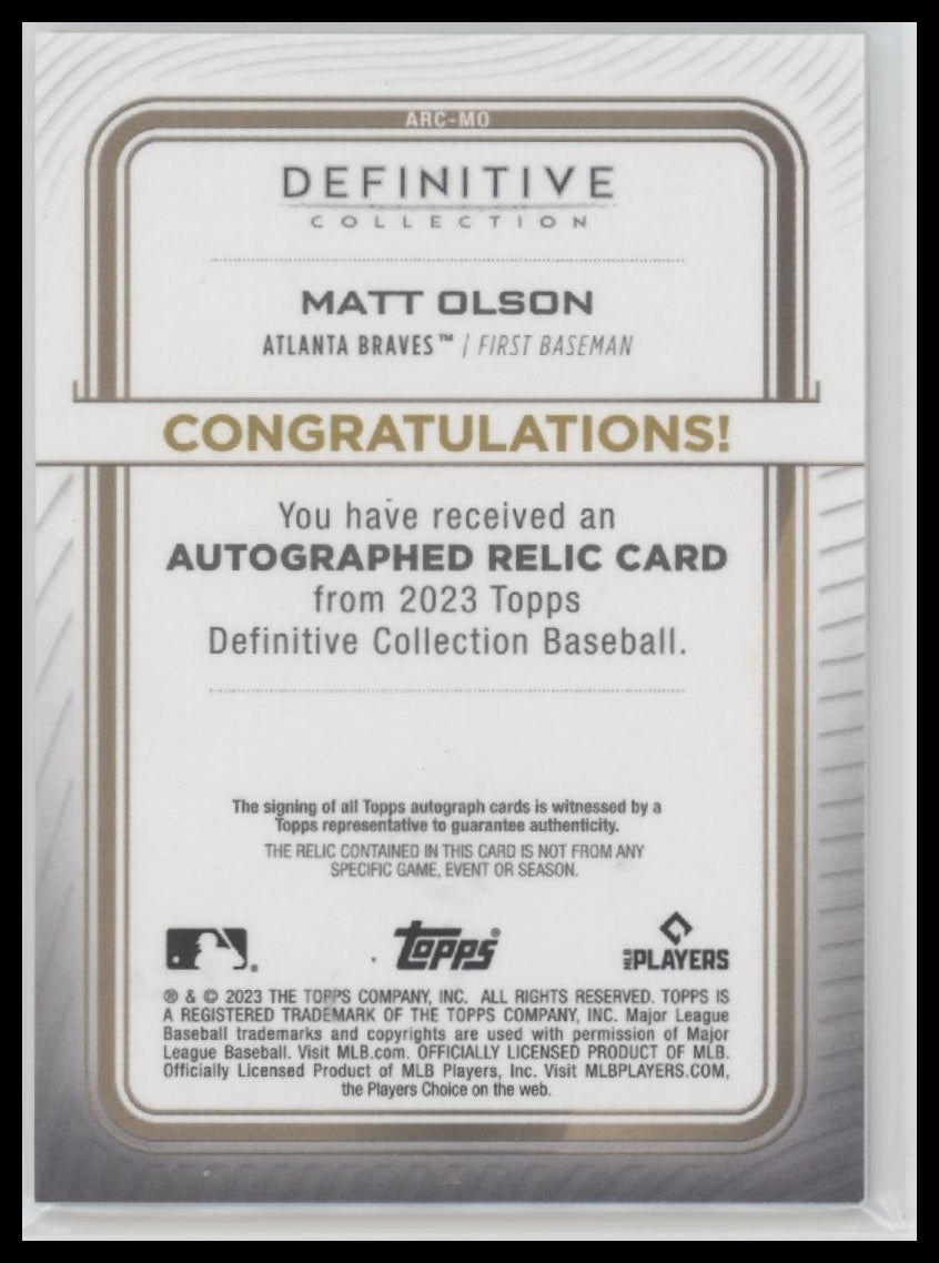 2021 Topps Definitive Relic Collection Green Matt Olson #/25 AU #ARC-MO