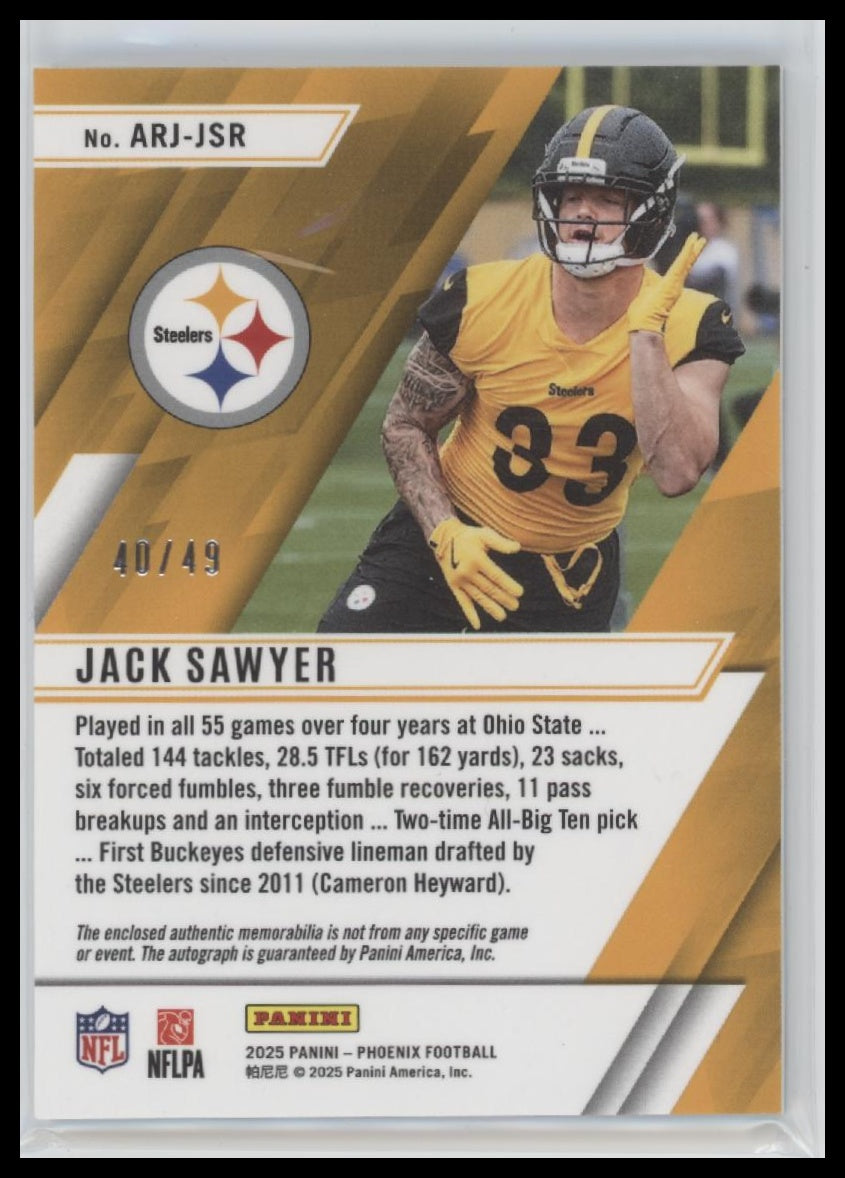 2025 Panini Phoenix Ascension Rookie Jersey Auto Jack Sawyer #/49 #ARJ-JSR