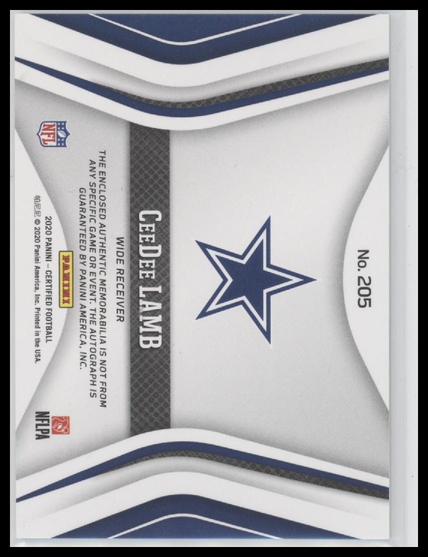 2020 Panini C Freshman Fabric Mirror Signatures Blue CeeDee Lamb RC #/50 #205