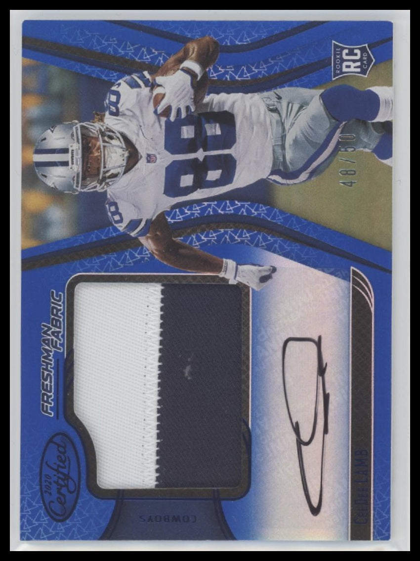 2020 Panini C Freshman Fabric Mirror Signatures Blue CeeDee Lamb RC #/50 #205