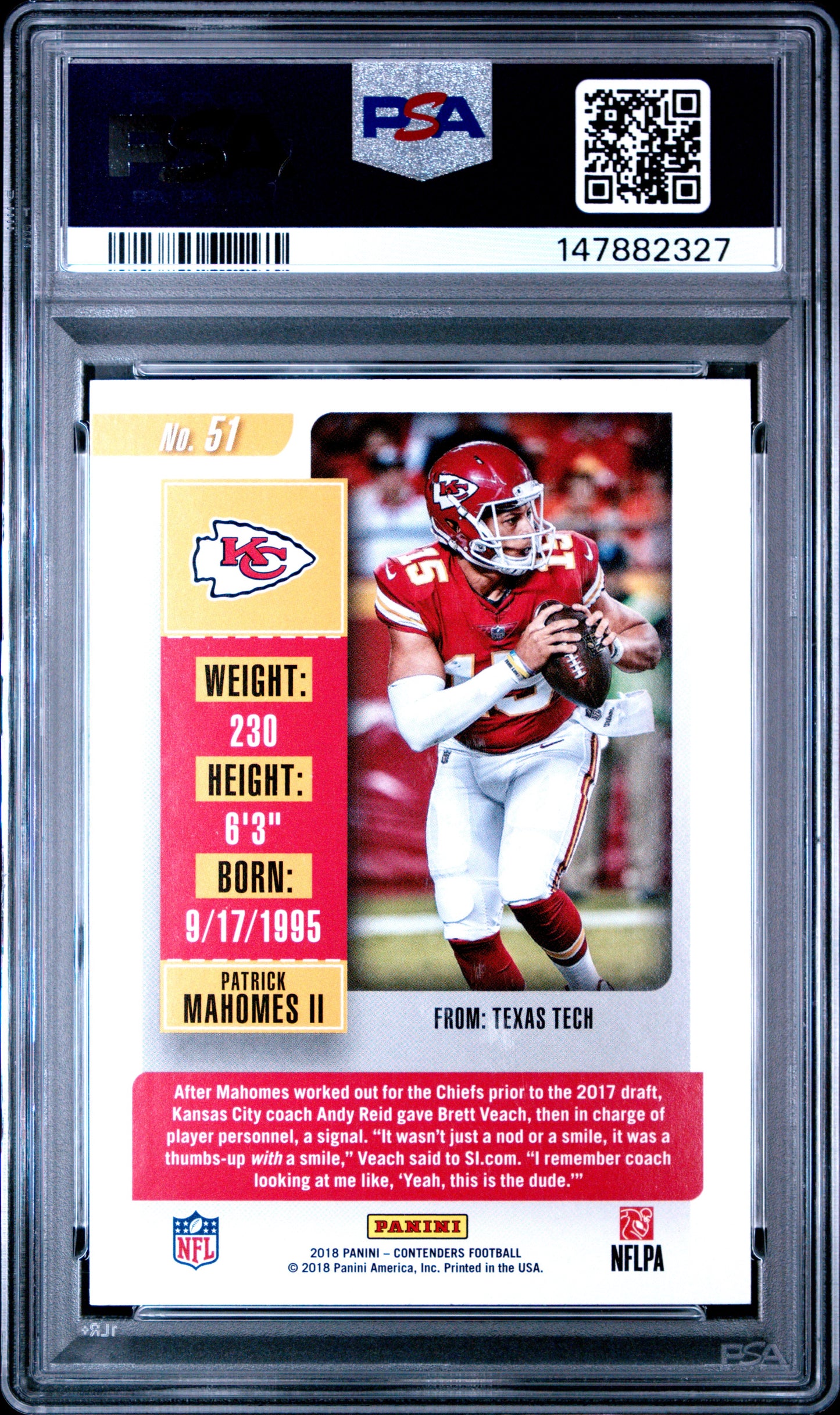 2018 Panini Contenders Patrick Mahomes Ii 10 PSA #51