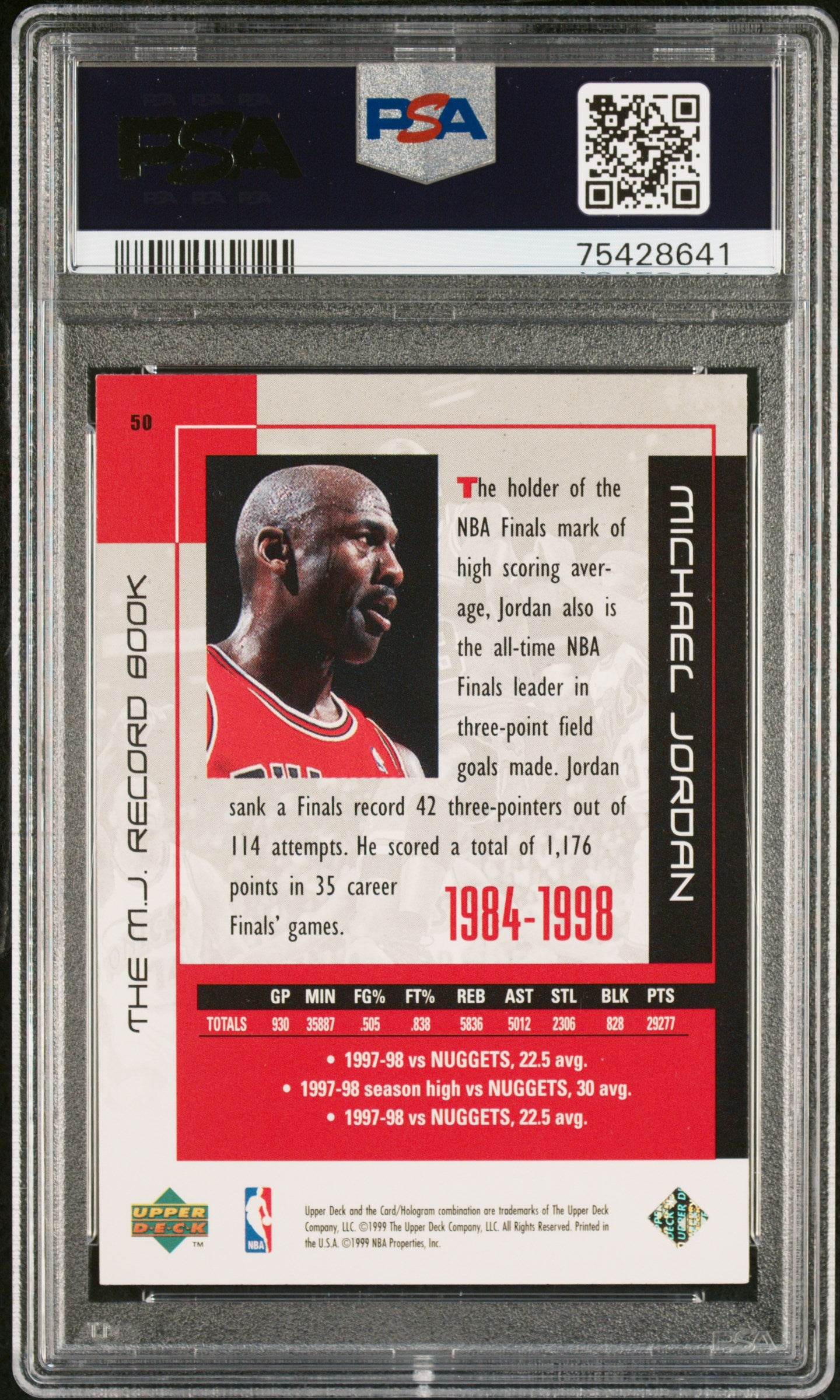 1999 Upper Deck Mj Career Coll. The M.J. Record Book Michael Jordan 8 PSA #50