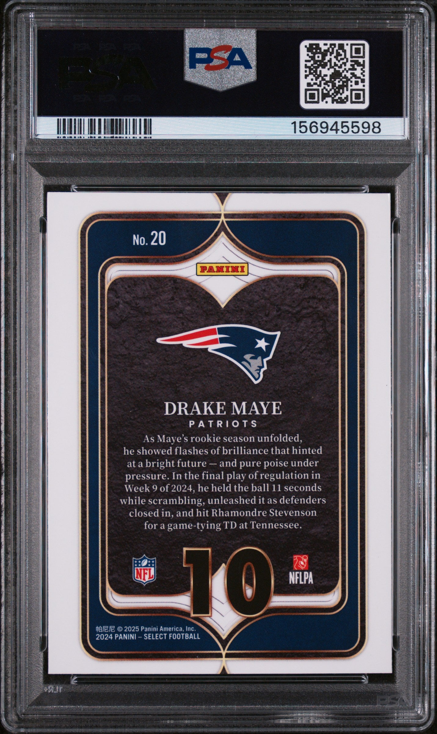 2024 Panini Select Select Numbers Drake Maye 9 PSA #20