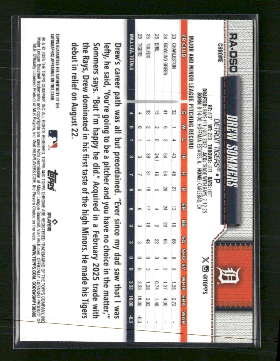 2026 Topps Chrome Retail Rookie AU Green Refractors Drew Sommers #/99 AU #RA-DSO