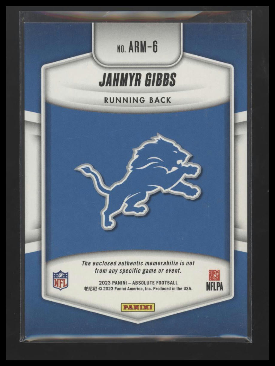 2023 Panini Absolute Absolute Rookie Materials Jahmyr Gibbs #ARM-6
