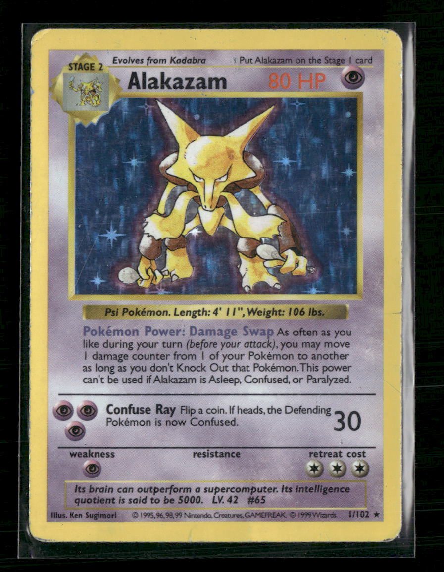 Base Set (Shadowless) Alakazam #001/102 *Damaged*