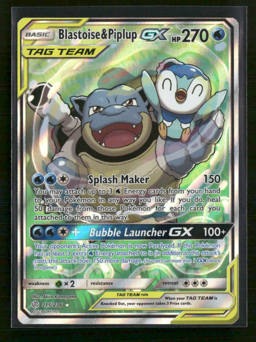 SM - Cosmic Eclipse Blastoise & Piplup GX (Alternate Full Art) #215/236