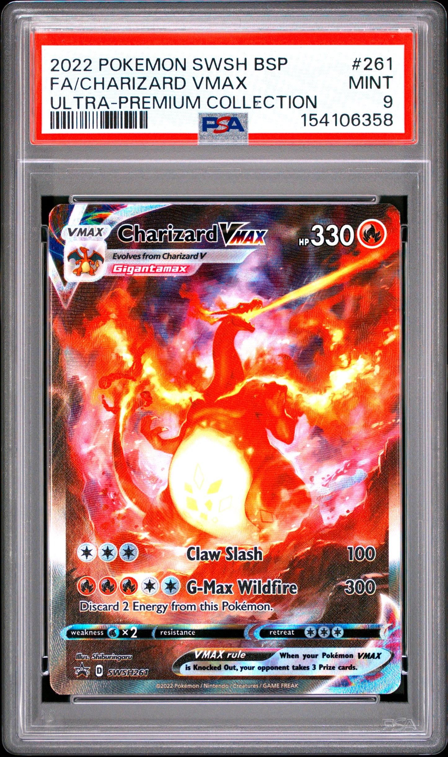 2022 Pokemon Swsh Black Star Promo UPC Fa/Charizard Vmax 9 PSA #261