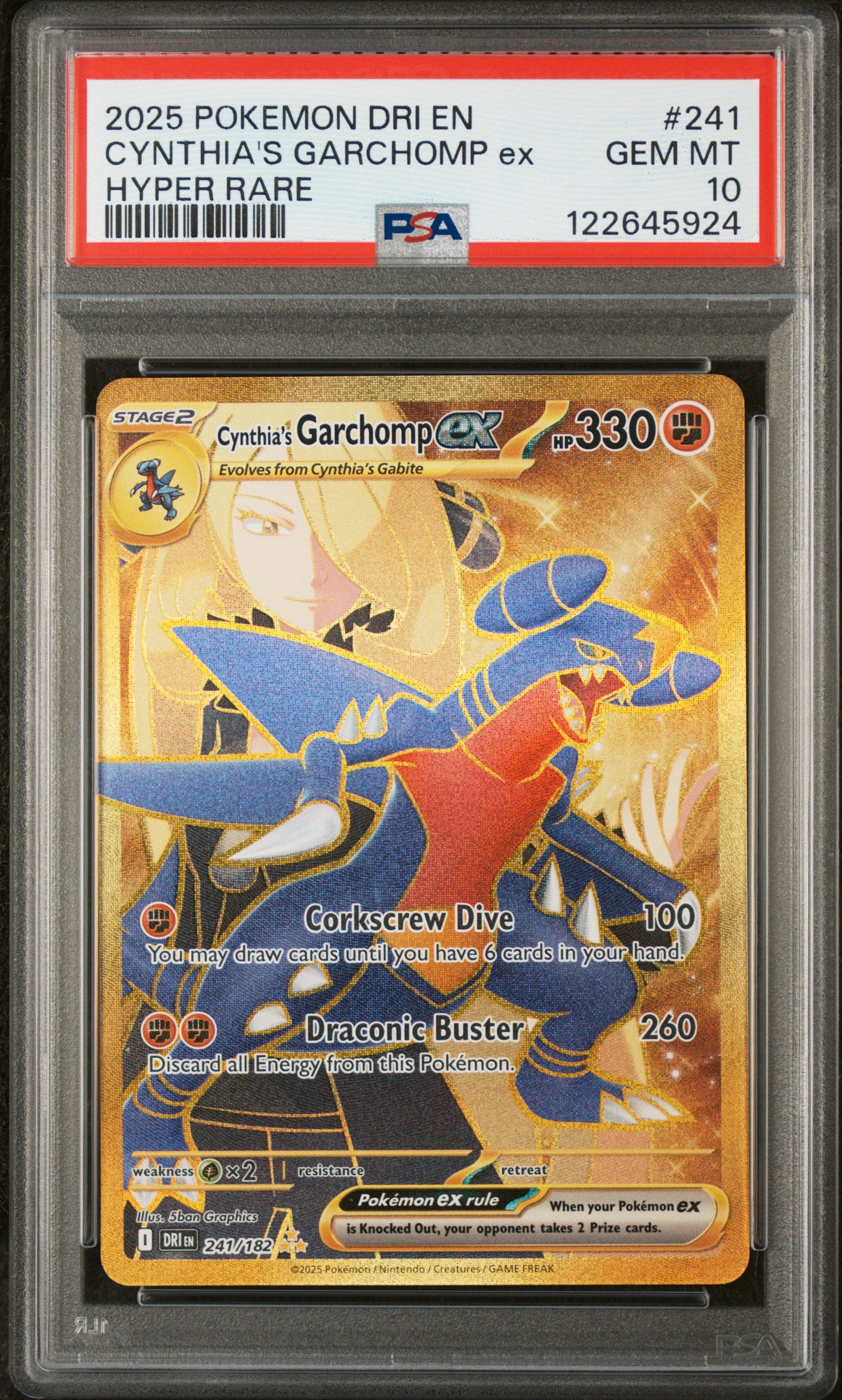 2025 Pokemon Dri En-Destined Rivals Hyper Rare Cynthia'S Garchomp Ex 10 PSA #241