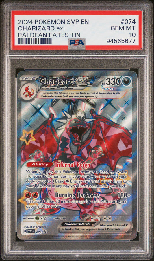 2024 Pokemon Svp En-Sv BSP Paldean Fates Tin Charizard Ex 10 PSA #074