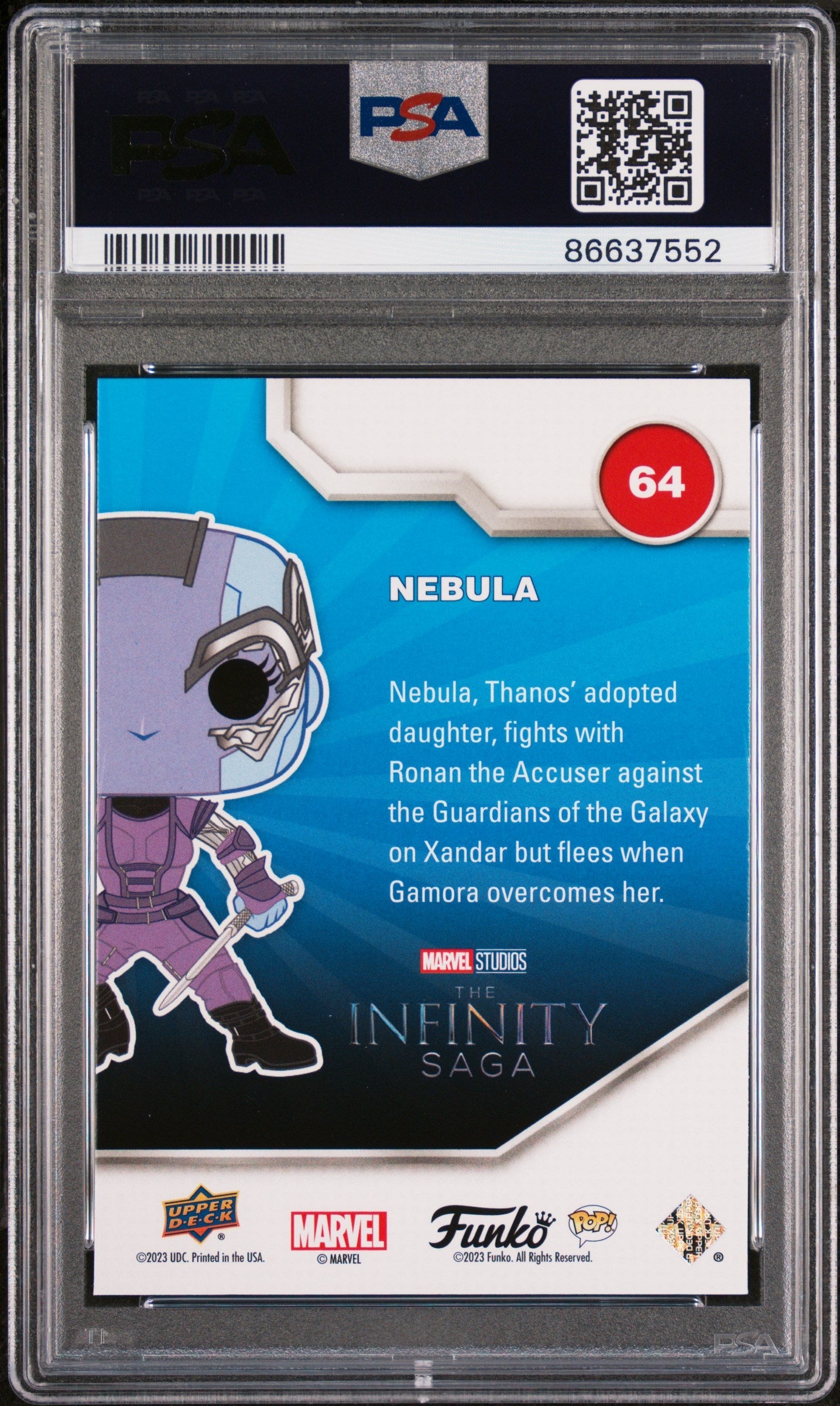 2023 UPPER DECK FUNKO POP MARVEL  NEBULA PLATINUM #64  PSA 10