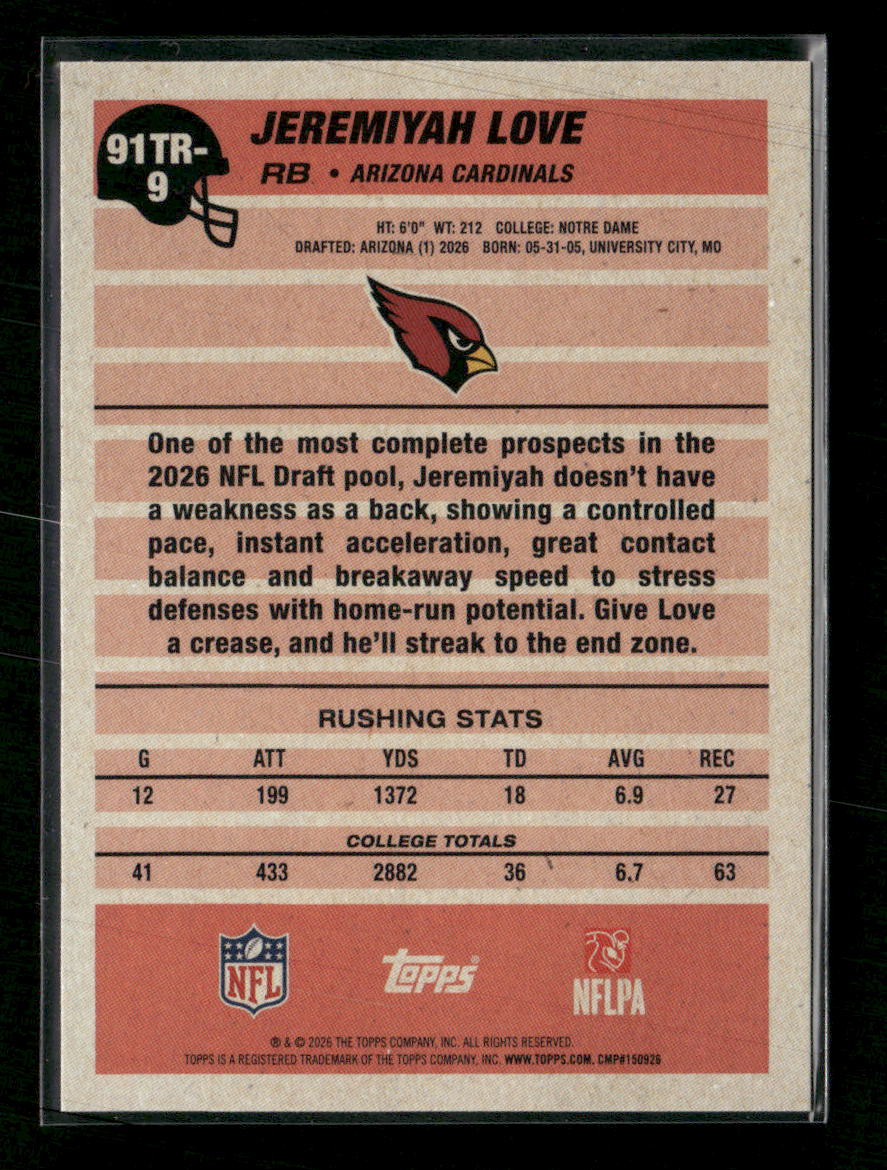 2026 Topps Flagship Pink Crackle Foil Jeremiyah Love #91TR-9