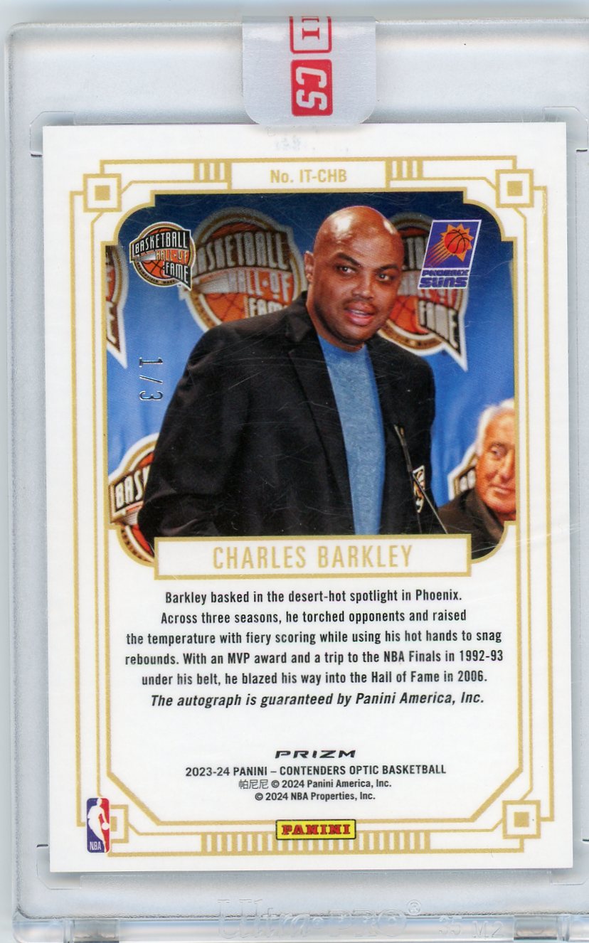 2023-24 Panini Contenders Optic Black Charles Barkley #/3 Auto #IT-CHB Encased