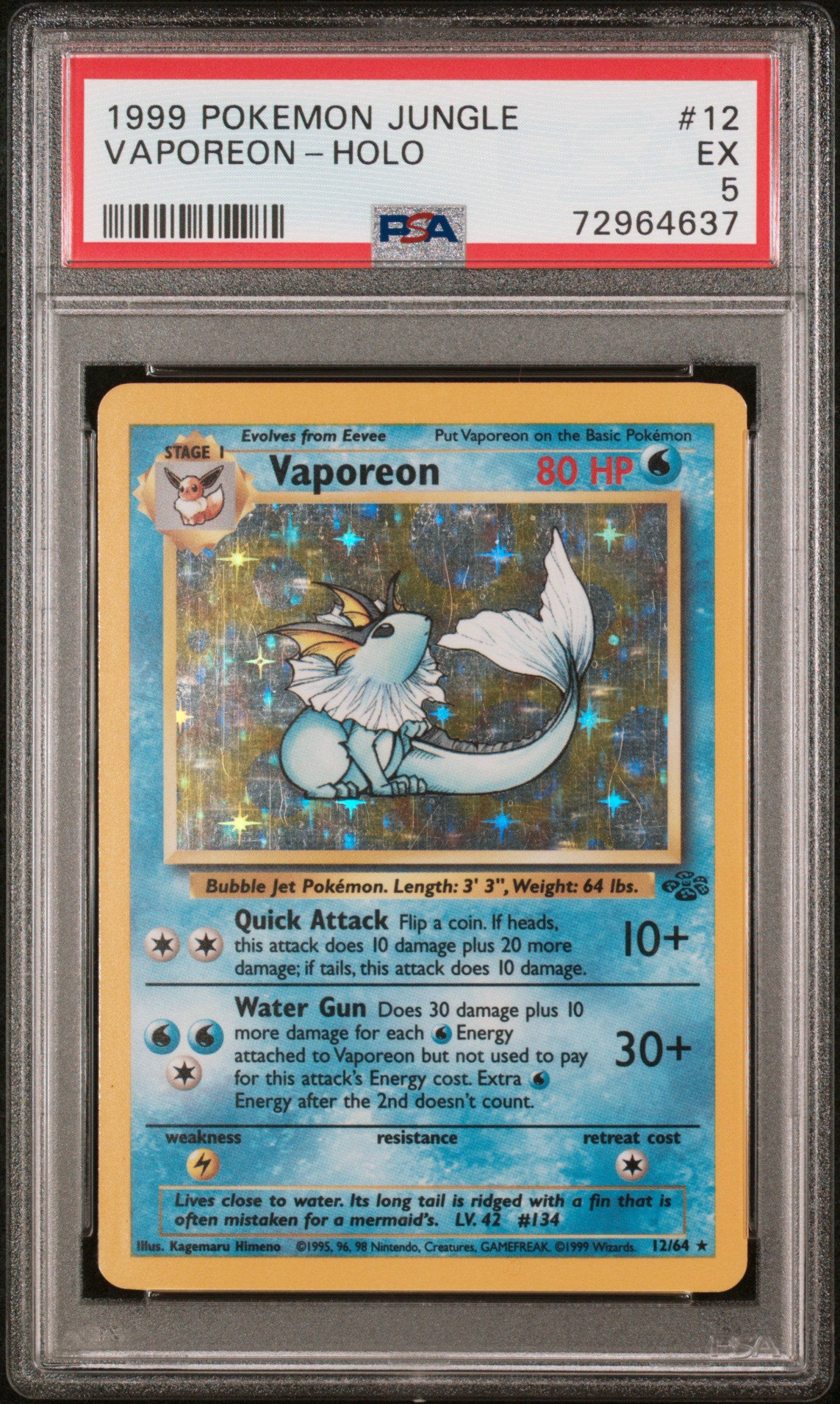 1999 Pokemon Jungle Vaporeon-Holo 5 PSA #12