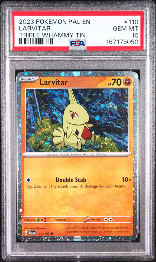 2023 Pokemon Paldea Evolved Larvitar Cosmo Holo 10 PSA #110
