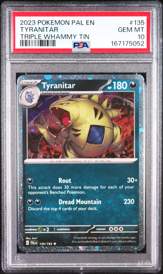 2023 Pokemon Paldea Evolved Tyranitar Cosmo Holo 10 PSA #135
