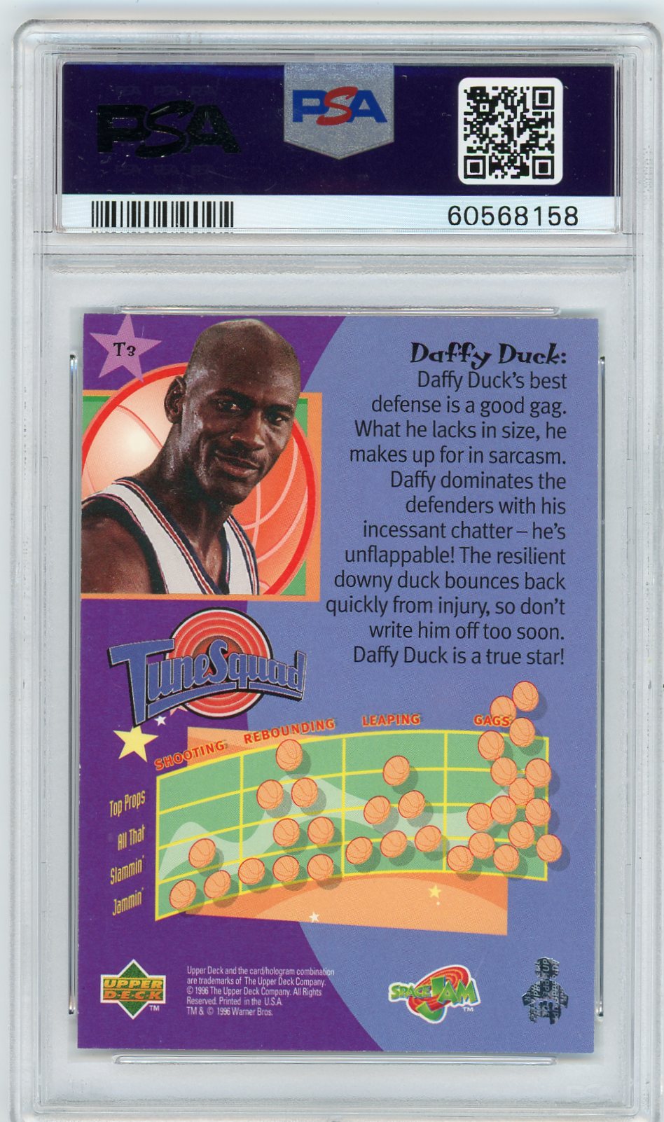 1996 Upper Deck Space Jam Jordan's Tune Squad Daffy Duck 8 PSA #T3