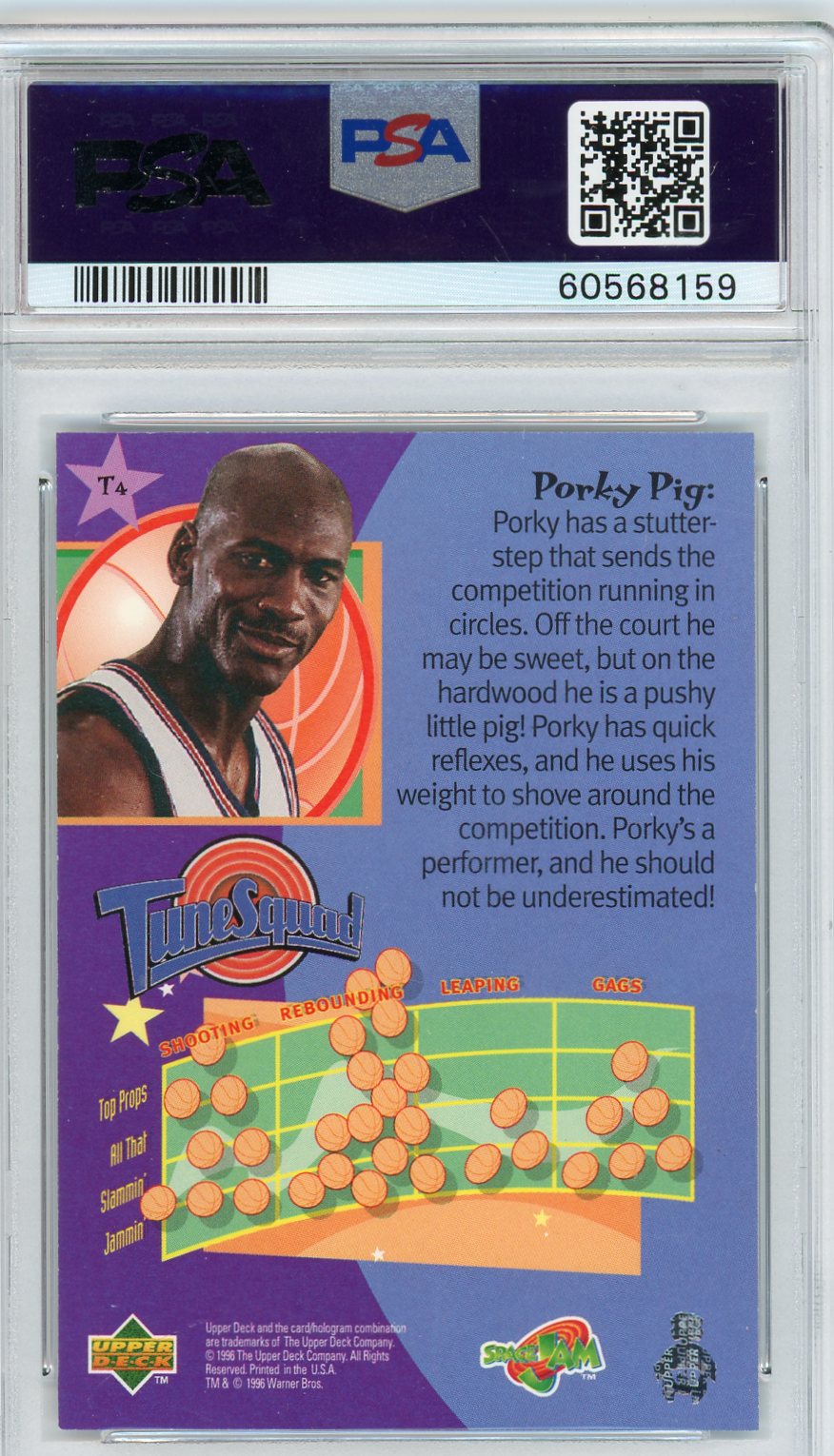 1996 Upper Deck Space Jam Jordan'S Tune Squad Porky Pig 7 PSA #T4