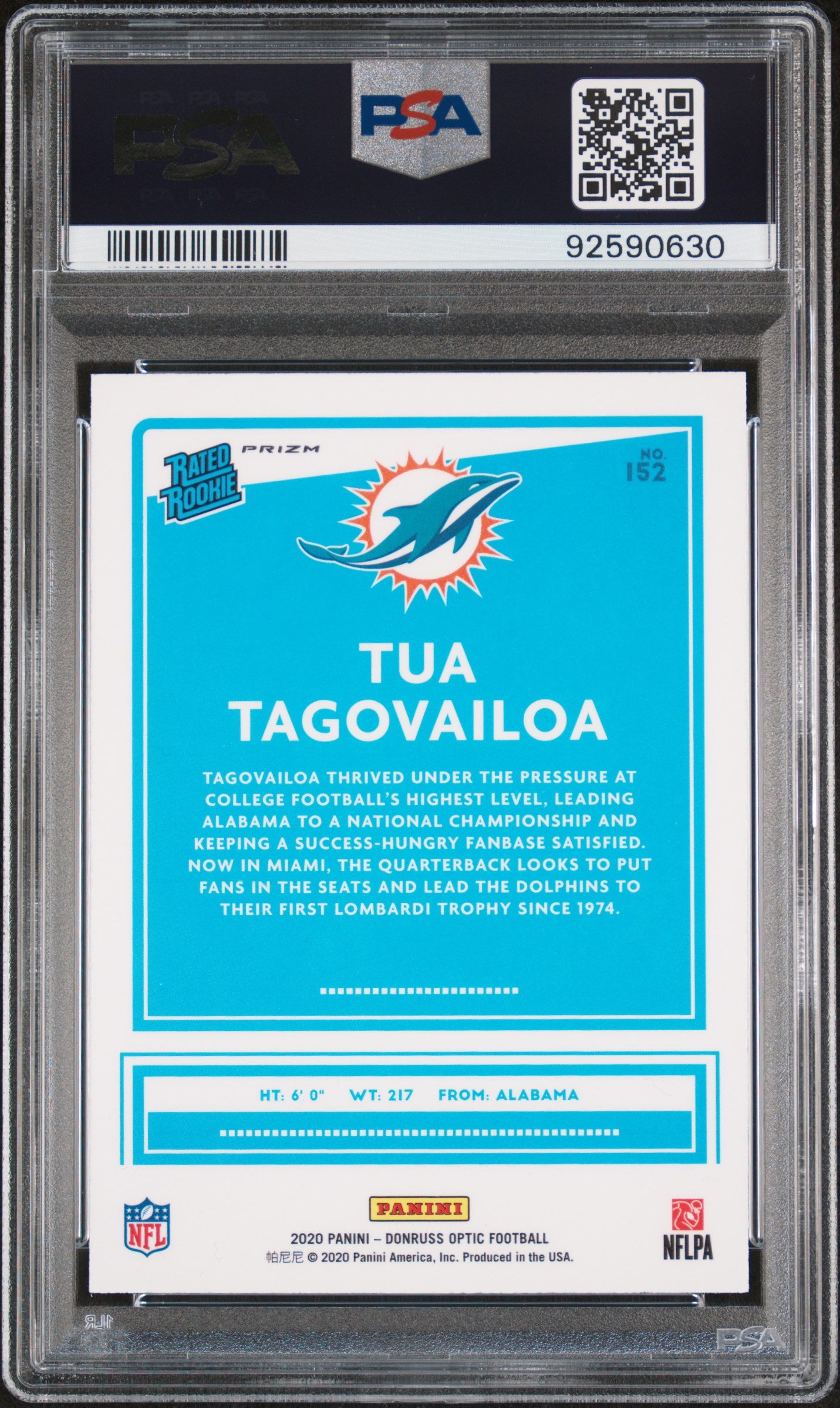 2020 Panini Donruss Optic Holo Tua Tagovailoa 10 PSA #152
