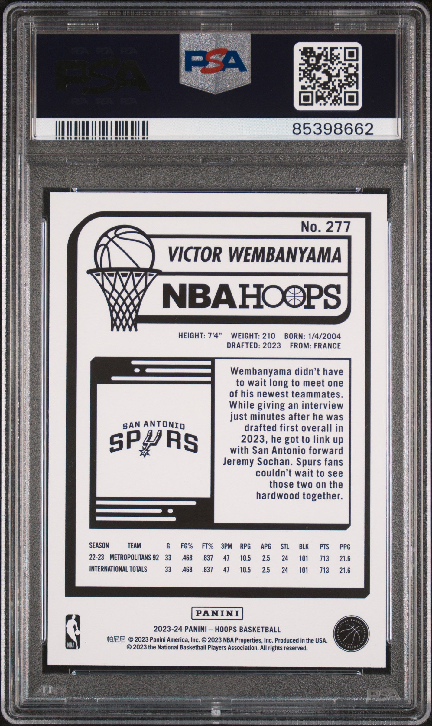 2023 Panini NBA Hoops Victor Wembanyama 10 PSA #277