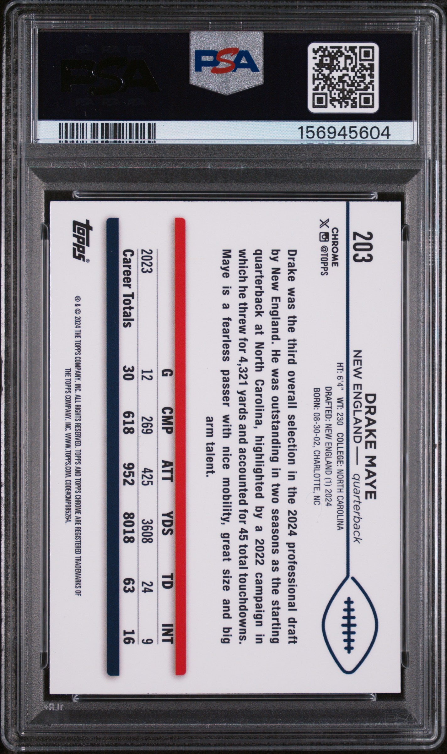 2024 Topps Chrome Drake Maye 9 PSA #203