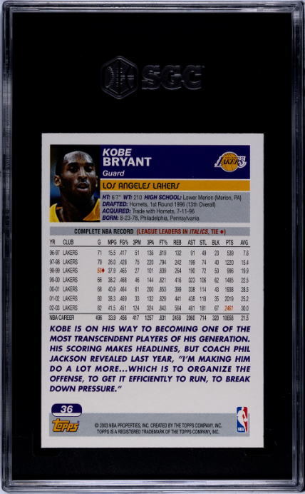 2003-04 Topps Kobe Bryant 9 SGC #36