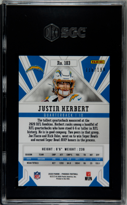 2020 Panini Phoenix Pink /199 Justin Herbert 9.5 SGC #103