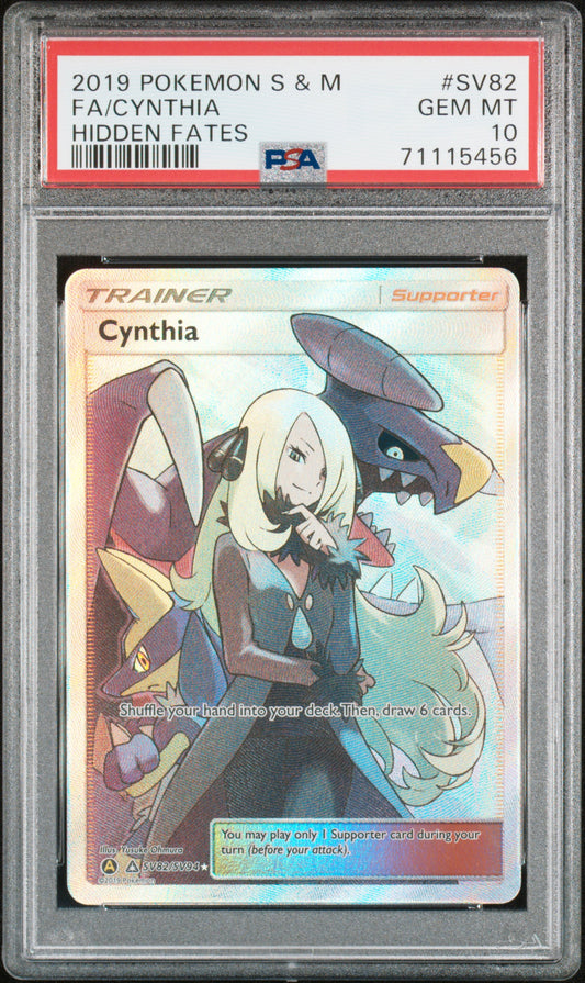 2019 Pokemon Sun & Moon Hidden Fates Hidden Fates Fa/Cynthia 10 PSA #SV82