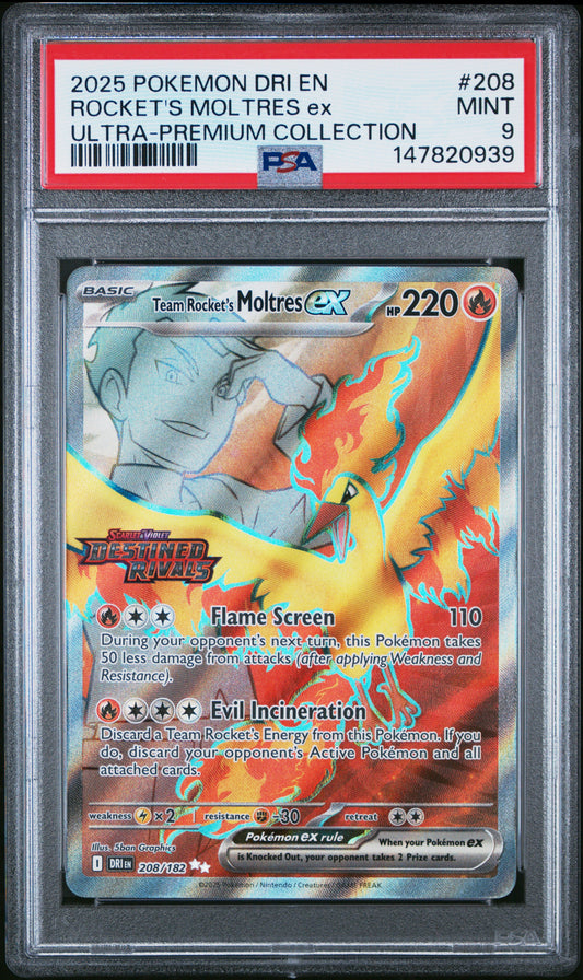 2025 Pokemon Destined Rivals UPC  Rocket'S Moltres Ex 9 PSA #208