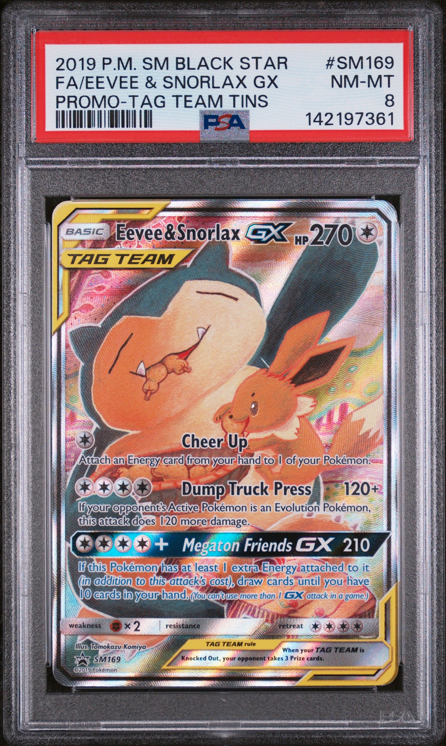 2019 Pokemon Black Star Promo Tag Team Tins Fa/Eevee & Snorlax Gx 8 PSA #SM169