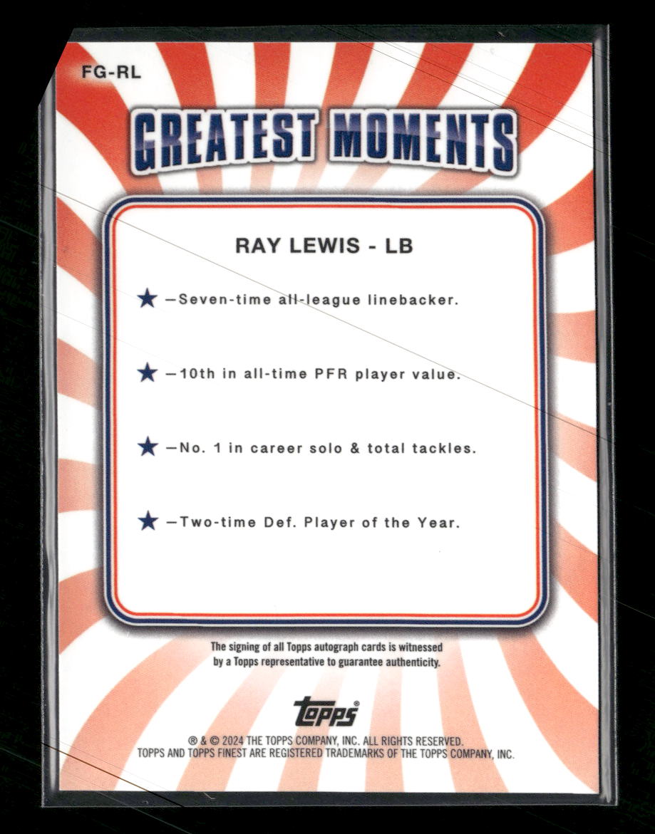 2024 Finest Finest Greats Autographs Red Refractor Ray Lewis #/5 AU #FG-RL