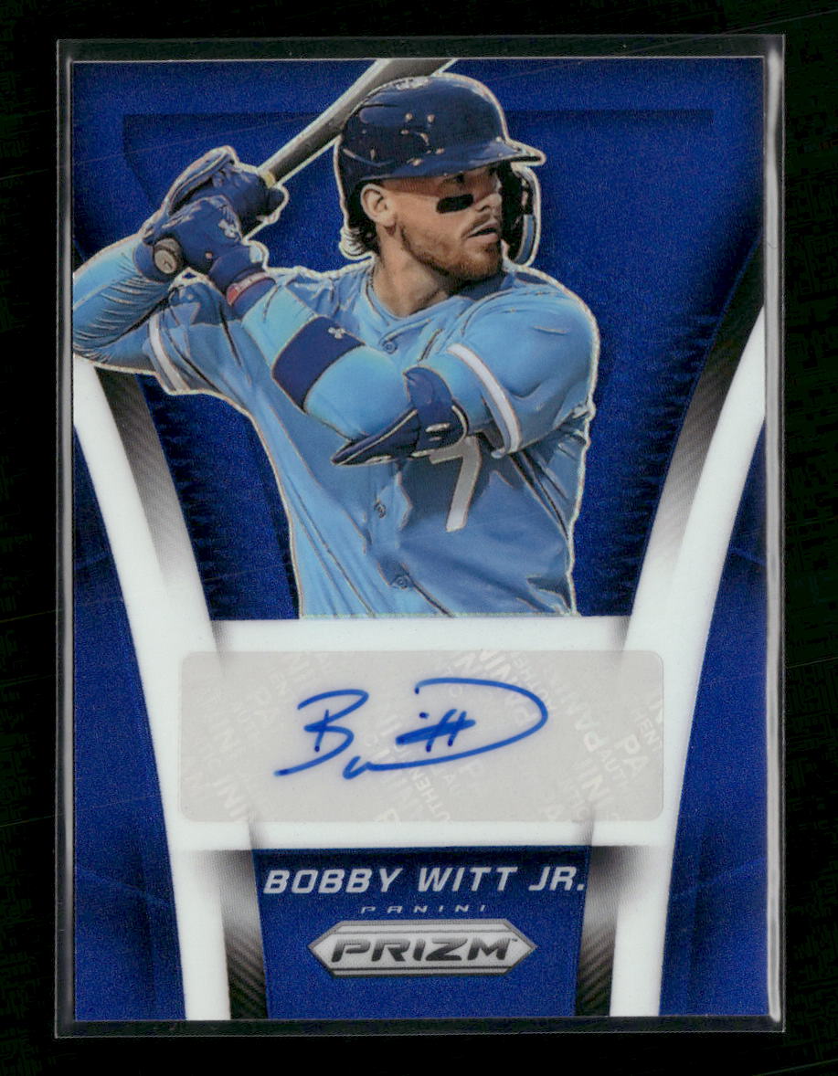 2025 Panini Prizm Throwback Signatures Blue Prizms Bobby Witt Jr. #/49 AU #TS-BW
