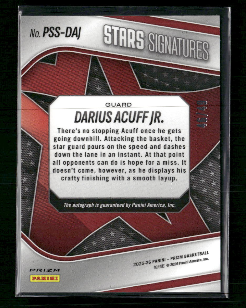 2025-26 Panini Prizm Autograph Blue Ice /49 Darius Acuff Jr. #PSS-DAJ