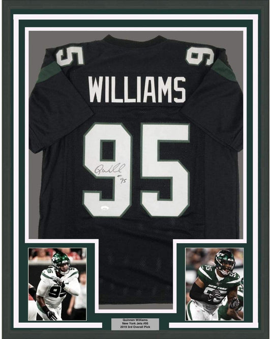 Framed Autographed/Signed Quinnen Williams 35x39 New York Black Football Jersey JSA COA