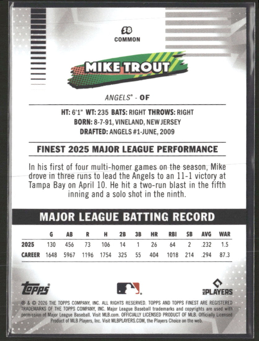 2026 Finest Green Mini-Diamond Refractors Mike Trout #/99 #58