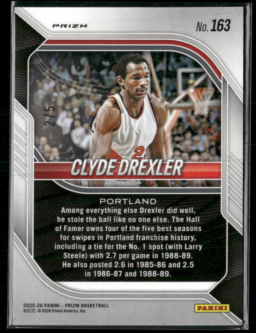 2025-26 Panini Prizm Black Gold Prizm Clyde Drexler #/5 #163