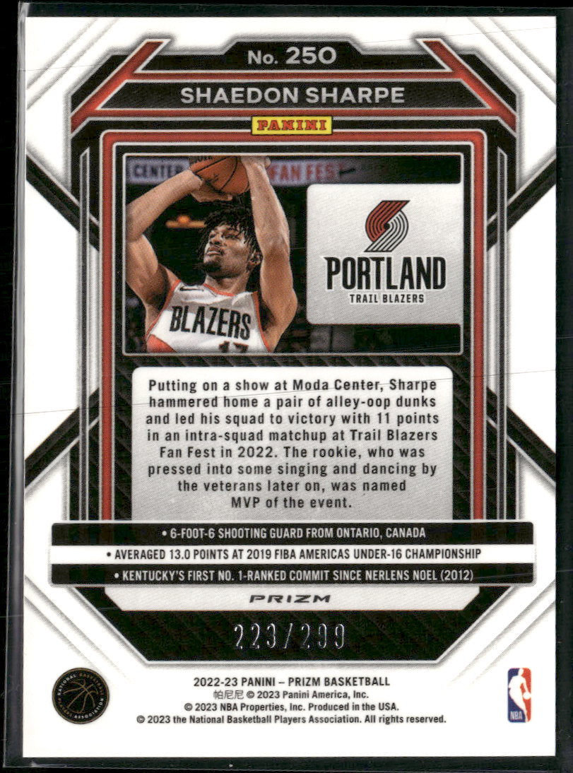 2022-23 Panini Prizm Prizms Red Shaedon Sharpe #/299 #250