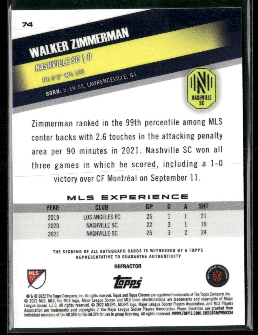 2022 Topps MLS Walker Zimmerman #74