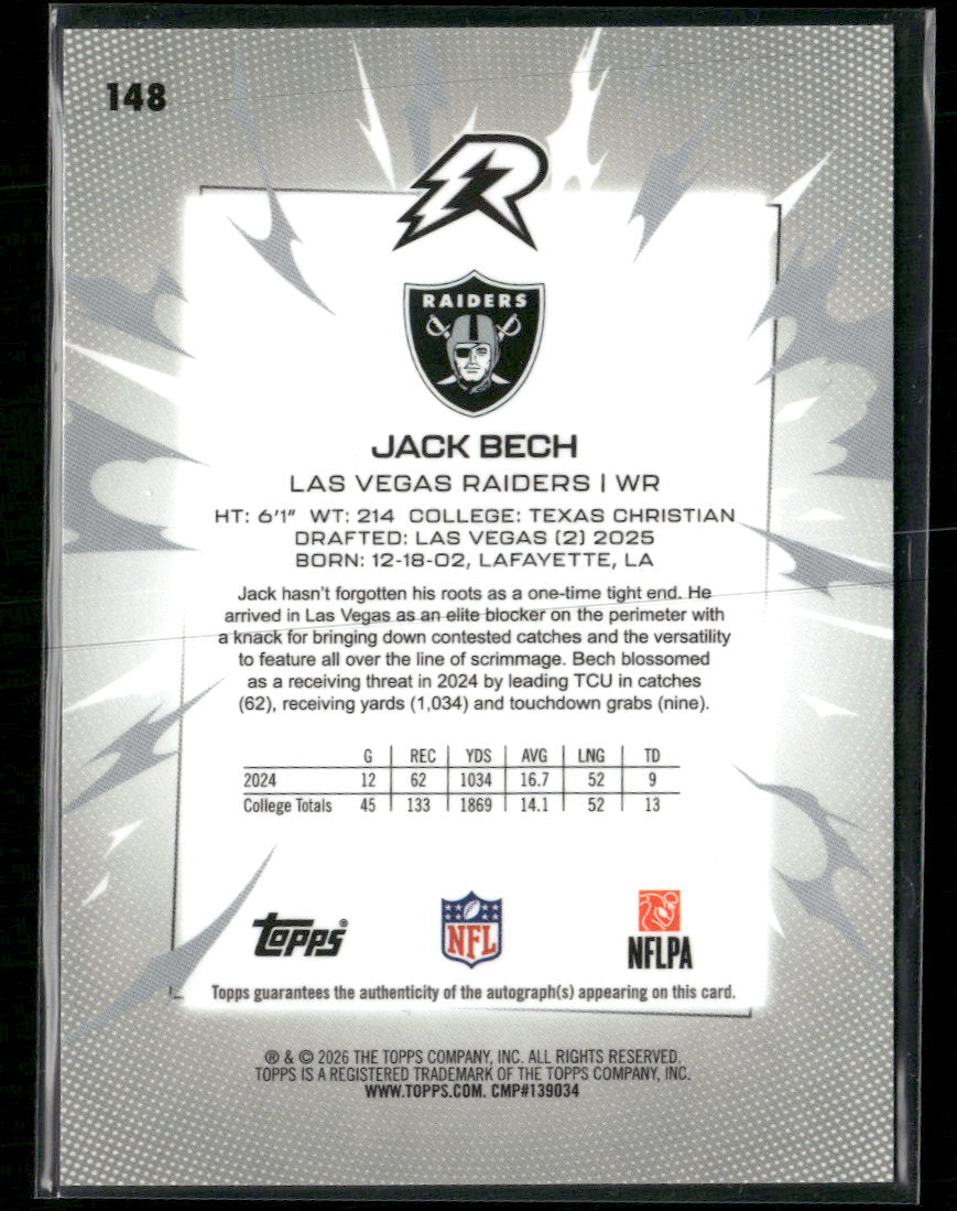 2025 Topps Resurgence Signatures Aqua Surge Refractor Jack Bech #/250 AU #148