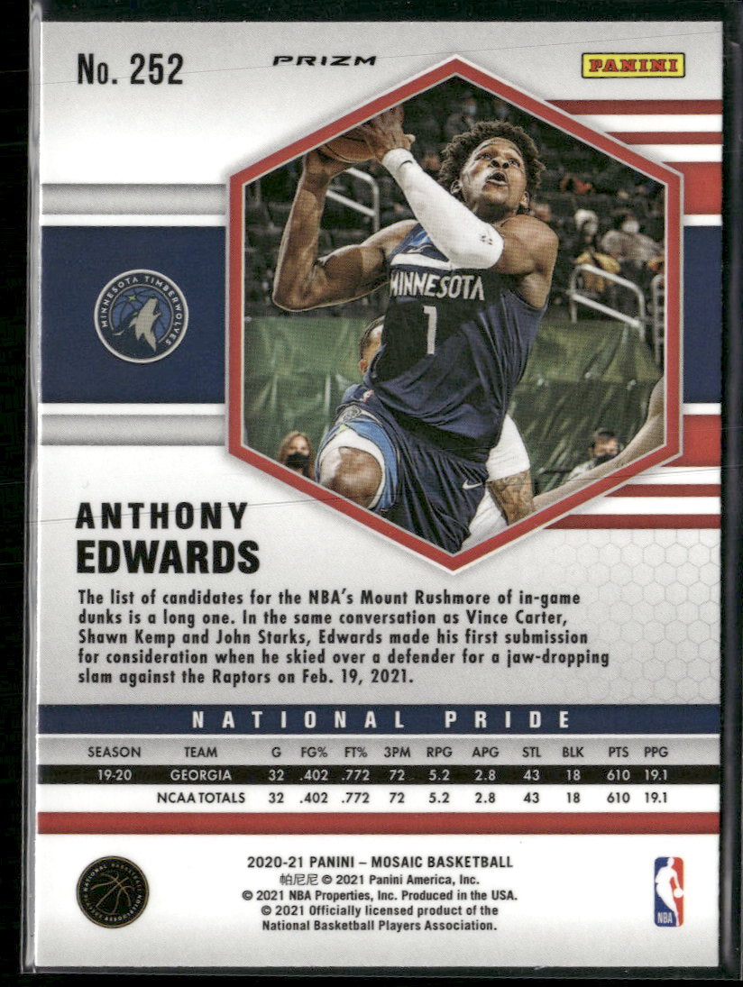2020-21 Panini Mosaic Mosaic Reactive Red Anthony Edwards #252