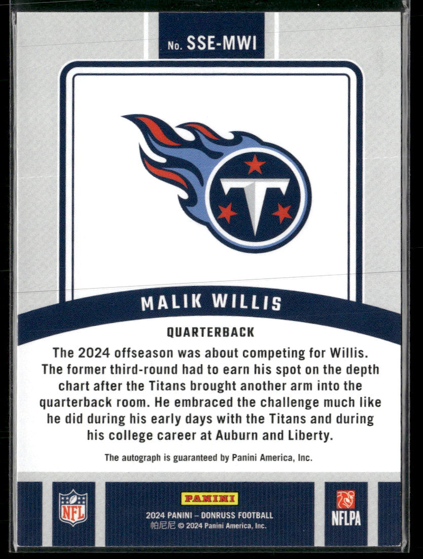 2024 Donruss Signature Series Malik Willis AU #SSE-MWI