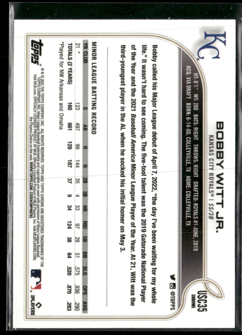 2022 Topps Chrome Update Bobby Witt Jr. RC #USC35