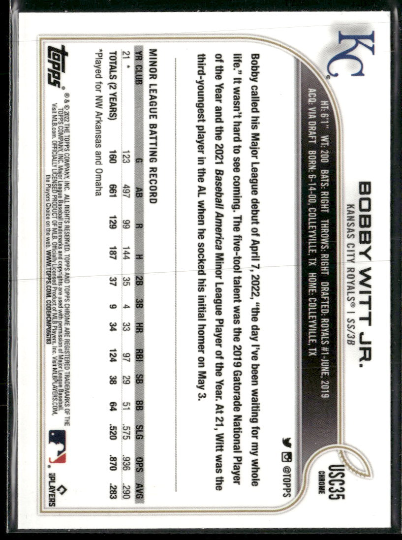 2022 Topps Chrome Update Bobby Witt Jr. RC #USC35