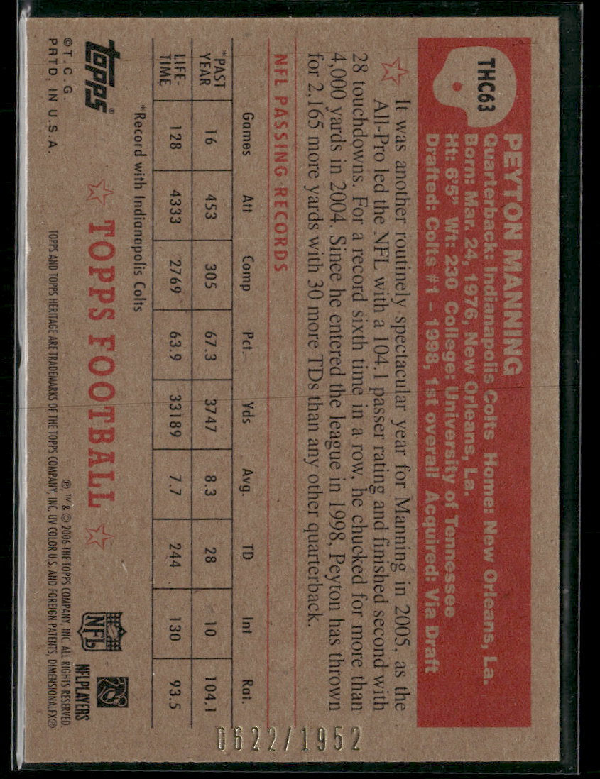 2006 Topps Heritage Chrome Peyton Manning #/1952 #THC63