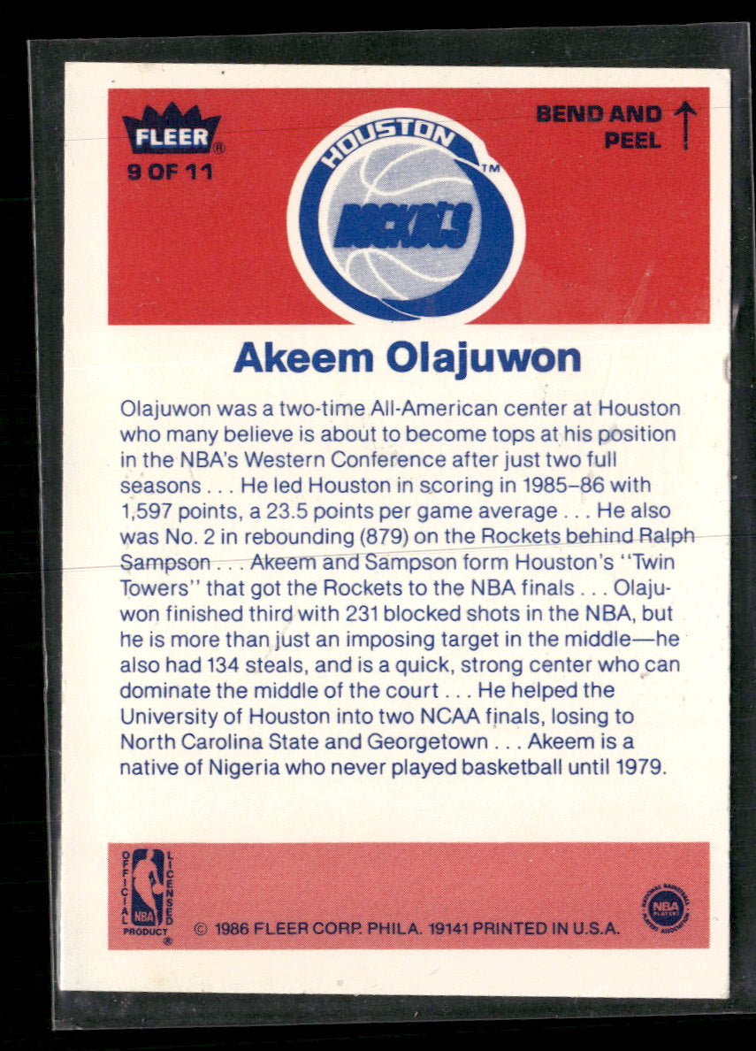 1986-87 Fleer Stickers Akeem Olajuwon #9