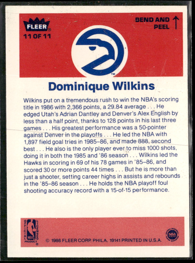 1986-87 Fleer Stickers Dominique Wilkins #11