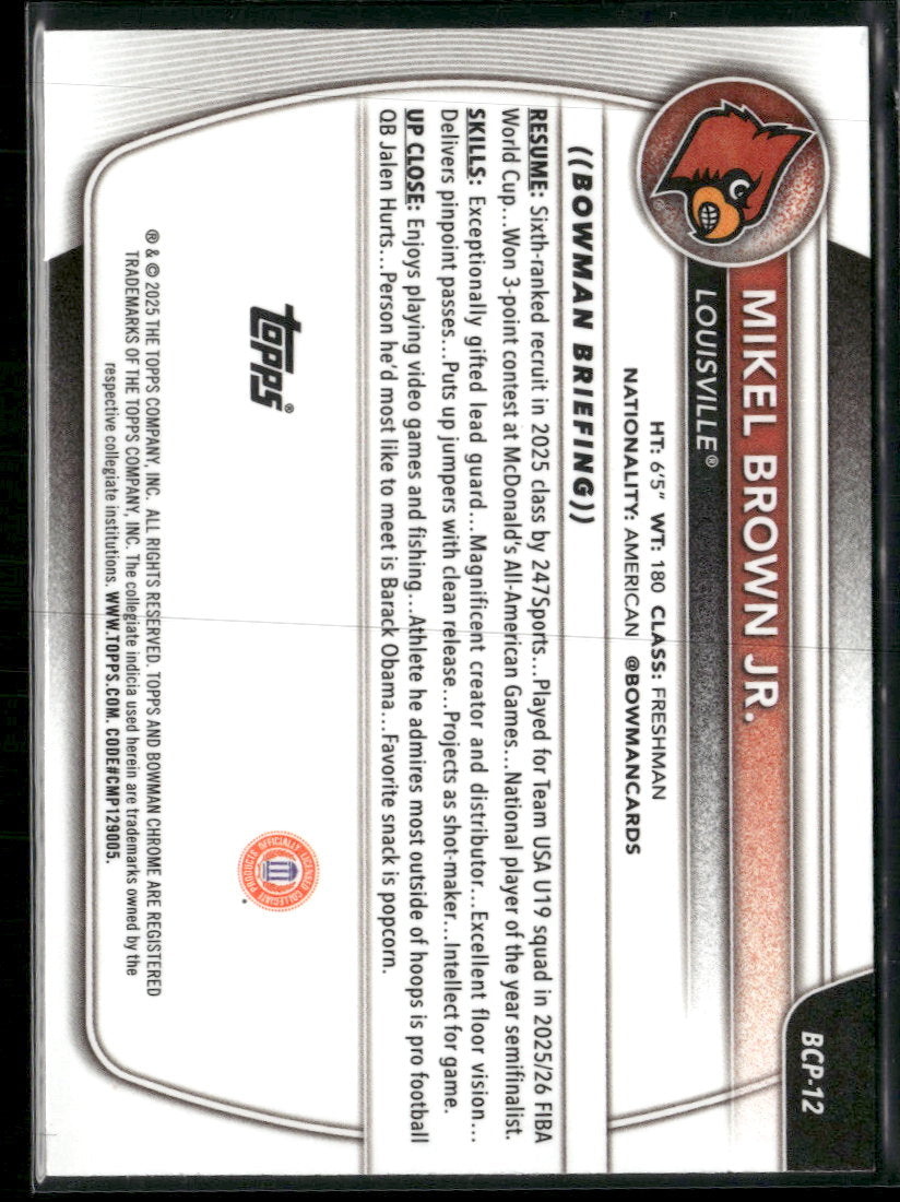 2025-26 Bowman Chrome Prospects Yellow Mojo Refractor Mikel Brown Jr. /75