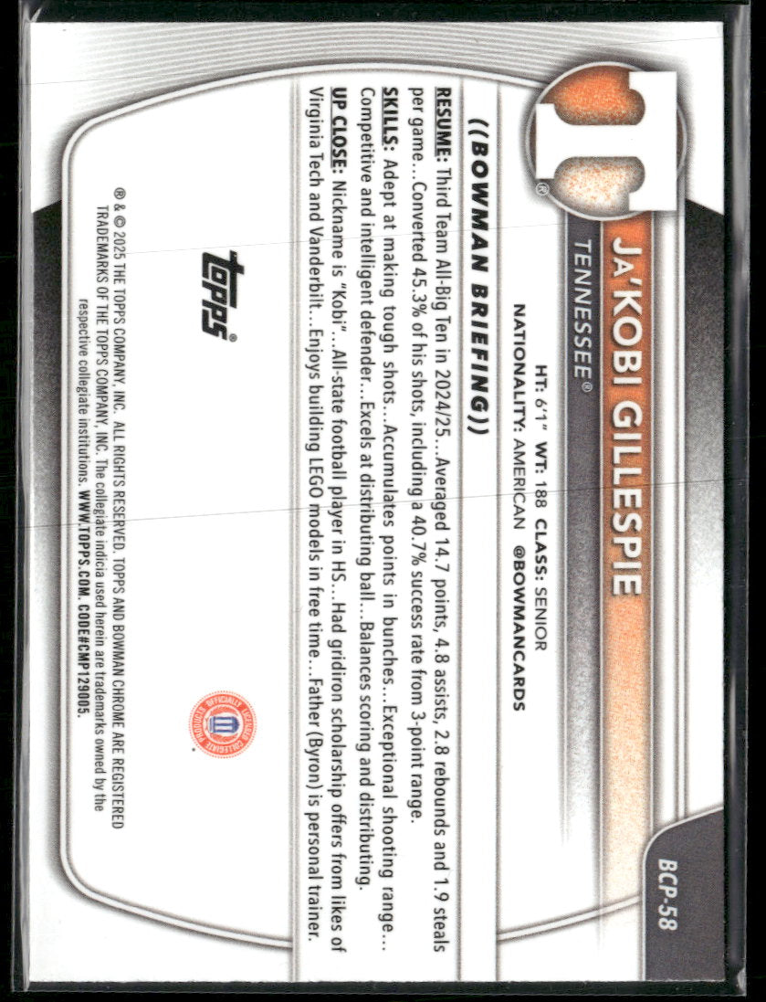 2025-26 Bowman Prospects Green Mojo Refractor Ja'Kobi Gillespie #/99 #BCP-58