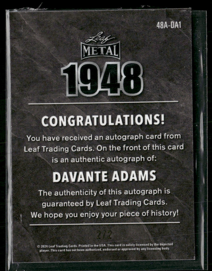 2024 Leaf Collective 1948 Leaf AU Shimmer White Davante Adams #/2 AU #48A-DA1