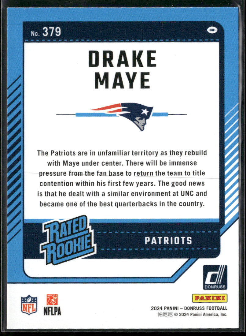 2024 Donruss Press Proof Blue Drake Maye RC #379